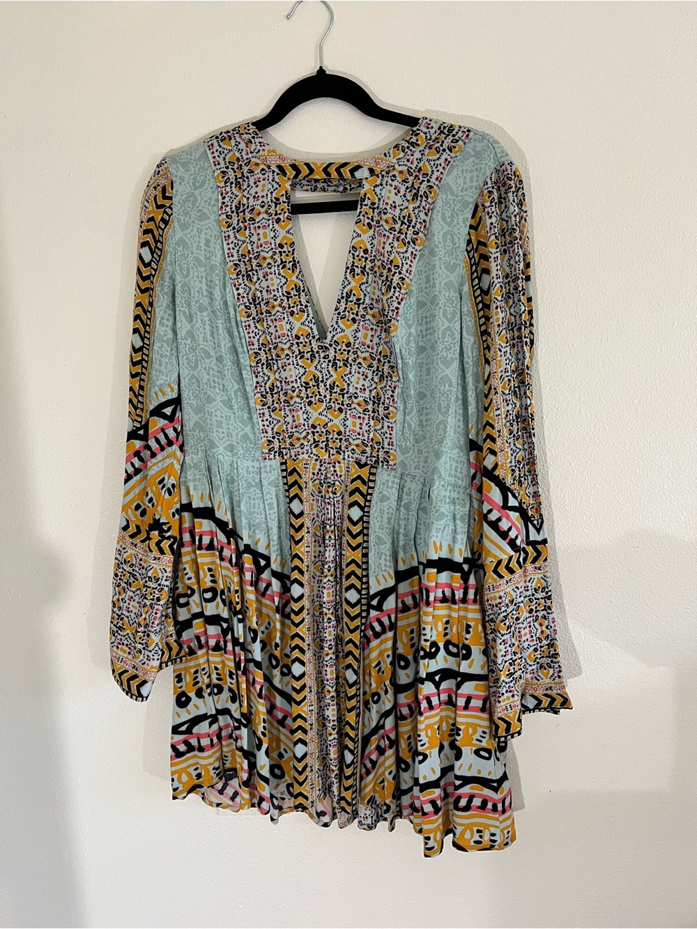 Free People Tegan Border Printed Long Sleeve Mini Dress